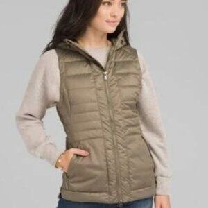 prAna Pyx Down Vest Slate Green Womens Small Hooded Puffer W13190851 NWT